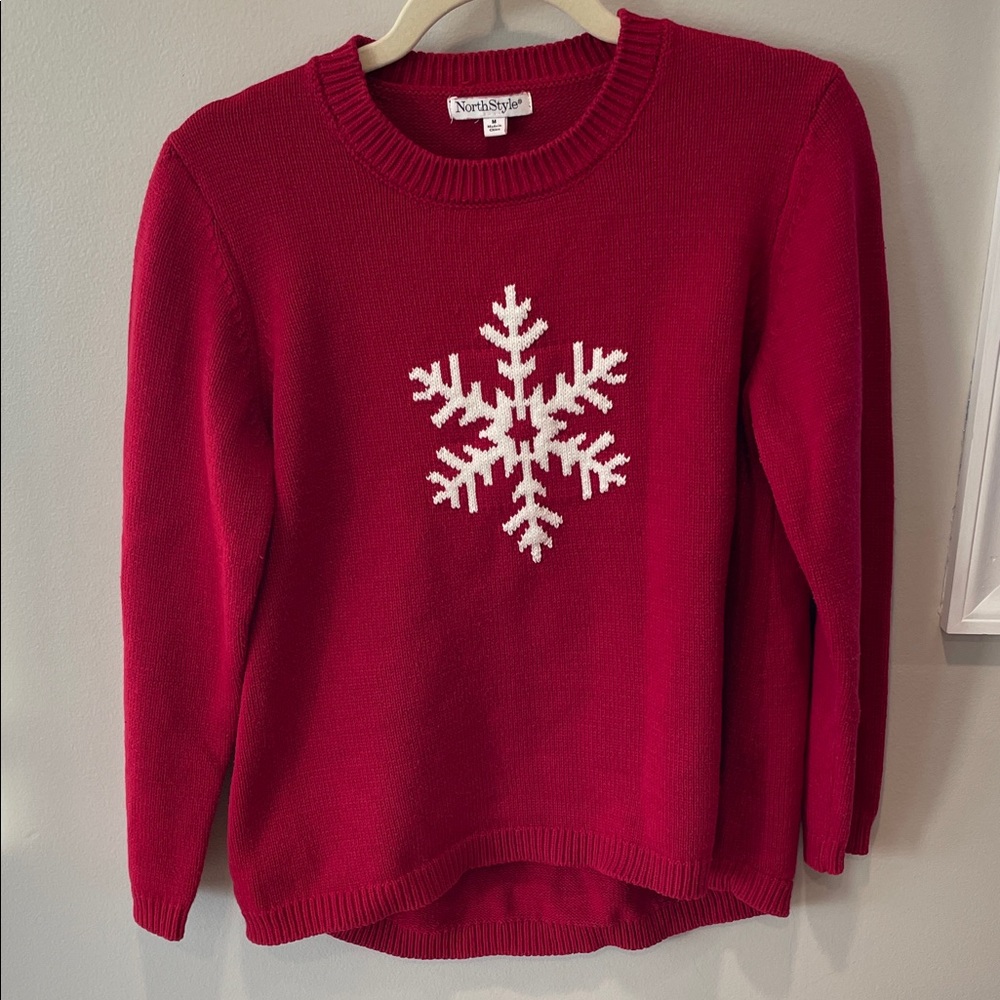 NorthStyle Festive Red Sweater with Snowflake